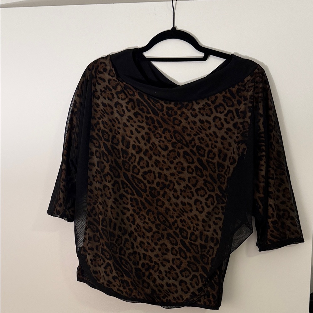 Elegant Leopard Print Blouse with Black Accents Latin ballroom practice wear